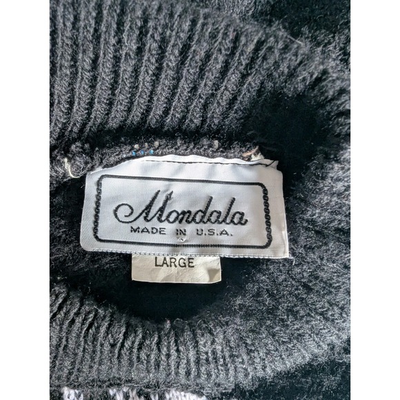 VTG Mock Neck Houndstooth Striped Sweater Women's L Made in the USA Holiday 80's - Picture 9 of 10